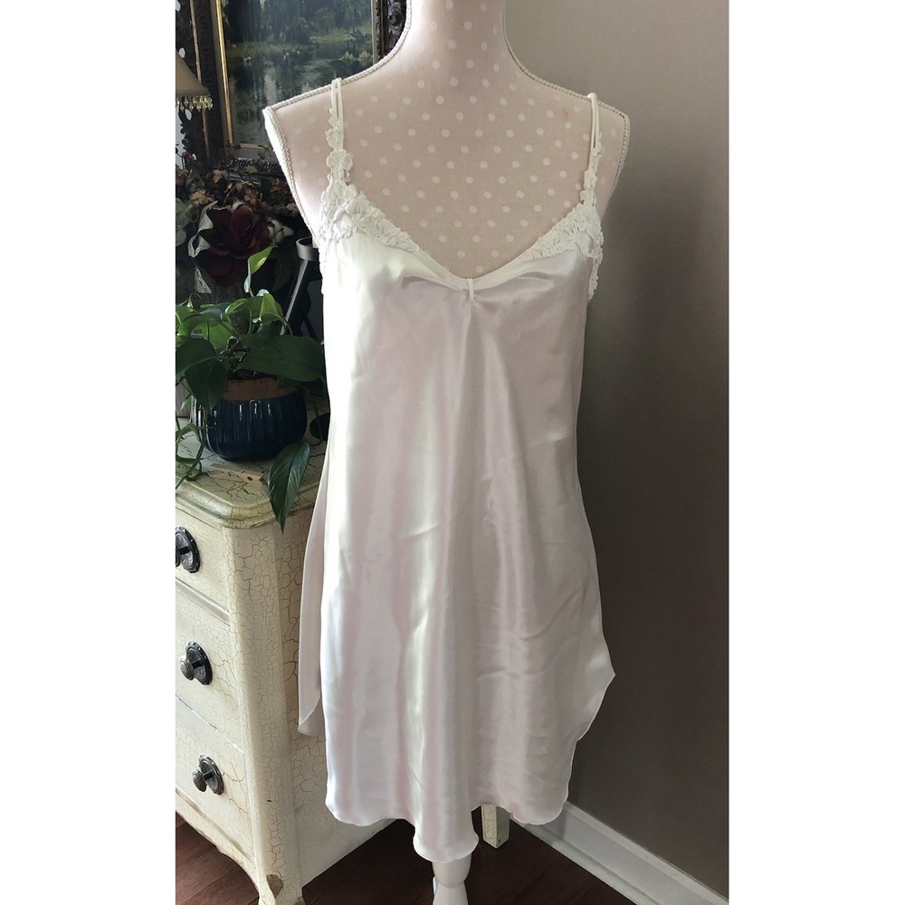 Vtg Satin Babydoll Bridal Slip Dress Nightie White Romantic Lingerie Women's M